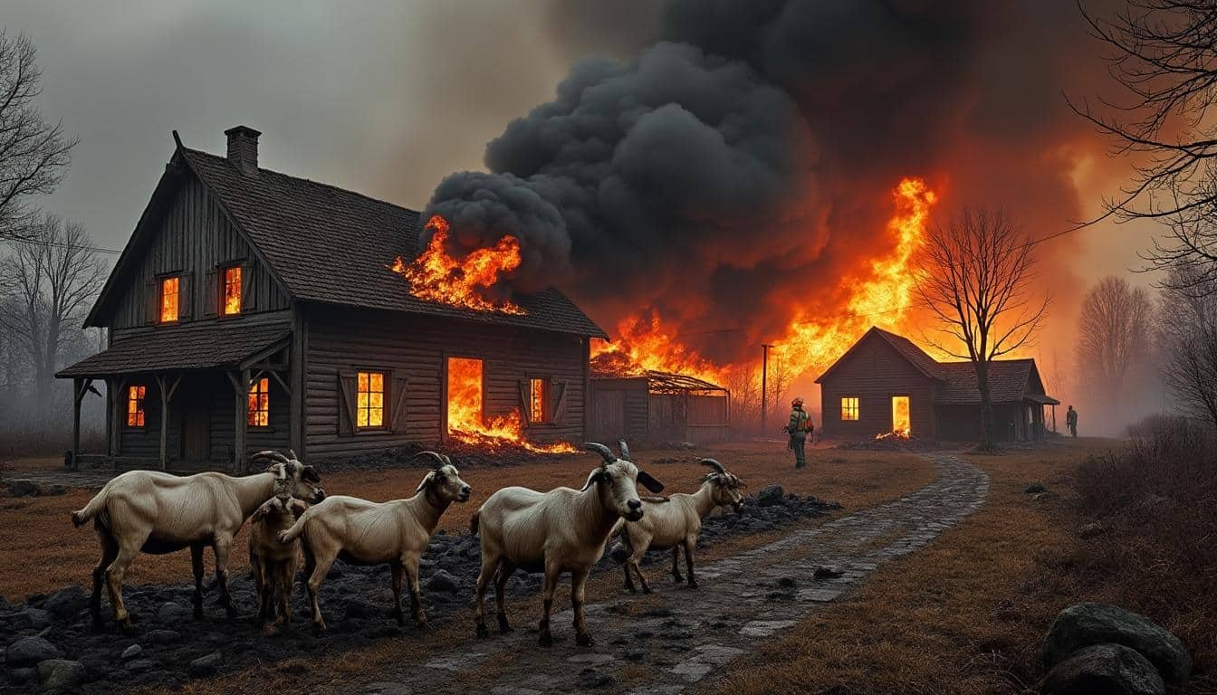 un incendie ravage une ferme en anjou, causant la perte de 200 chèvres. heureusement, les secours confirment que les animaux n'auraient pas souffert lors du sinistre.